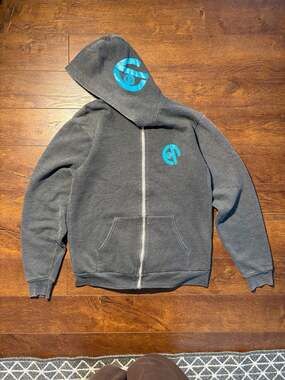 Vintage Chip & Pepper Wetwear Zip-Up Hoodie Grey Blue Logo Size Large